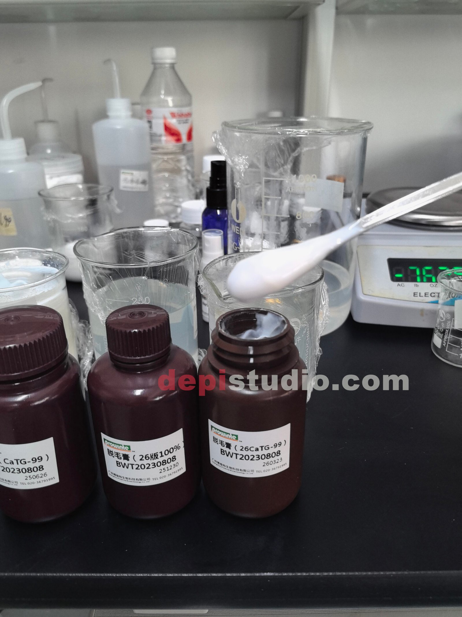 DepiStudio depilatory cream base — finished product in jar, ready for private label packaging